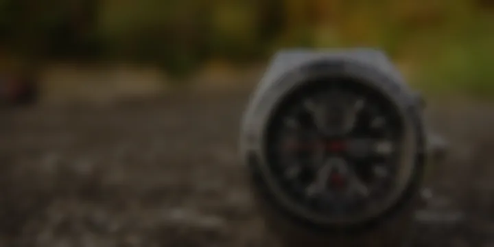 A dark, blurred photo of a steel chronograph on a rock — the same poor input both cards receive
